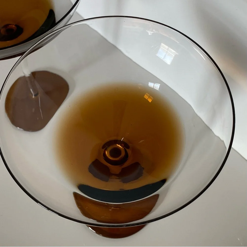 Pier 1 Martini Glasses Elemental Handblown Brown Amber Set of 2 Expresso EUC